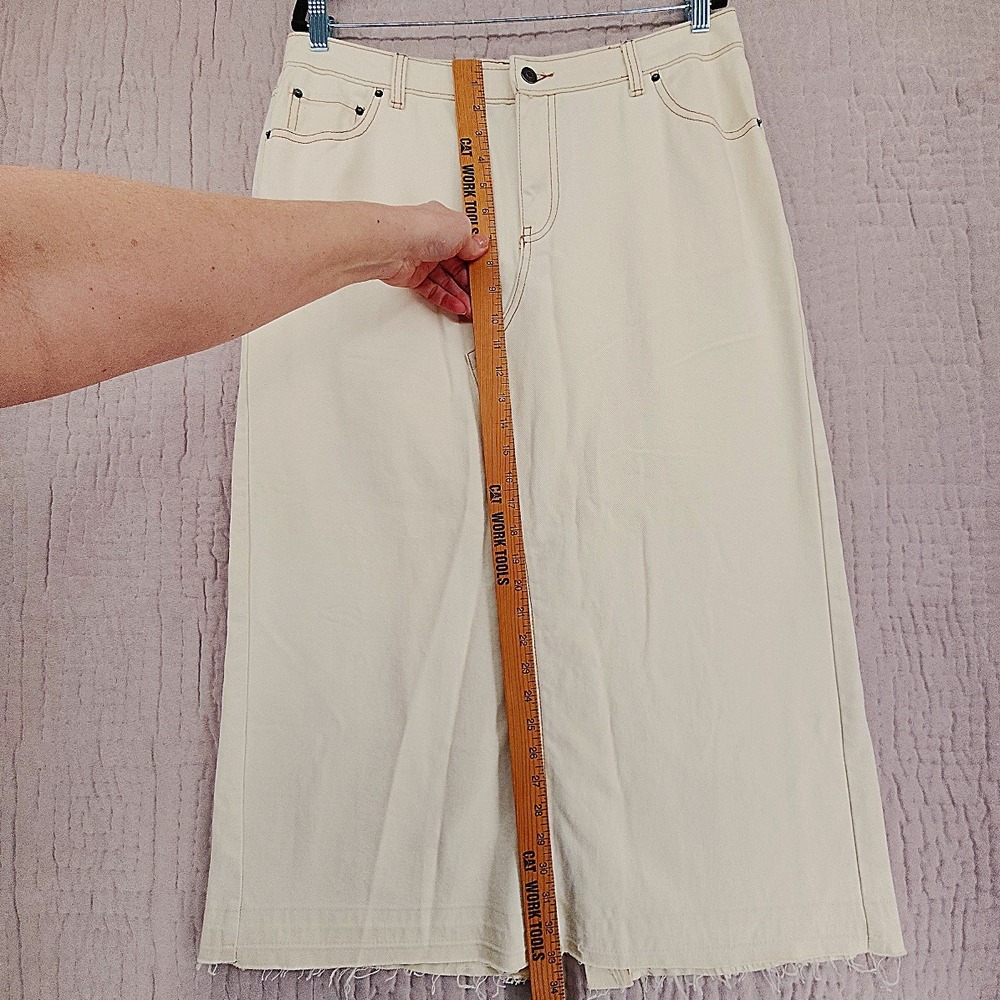 Future Collective Skirt 12 Womens Cream Denim Midi Reese Blutstein Boho Grunge - Picture 8 of 12